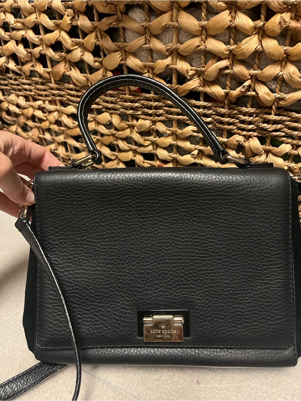 kate spade Black Pebbled Leather Satchel with Top Handle